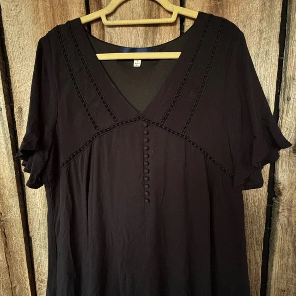Blue Rain Black Boho Mini Dress L | Lined, Button Detail - Picture 4 of 10